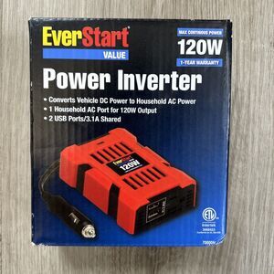 Everstart Power Inverter Car Adapter 120W Model 70000M DC to AC 2 USB Ports NEW